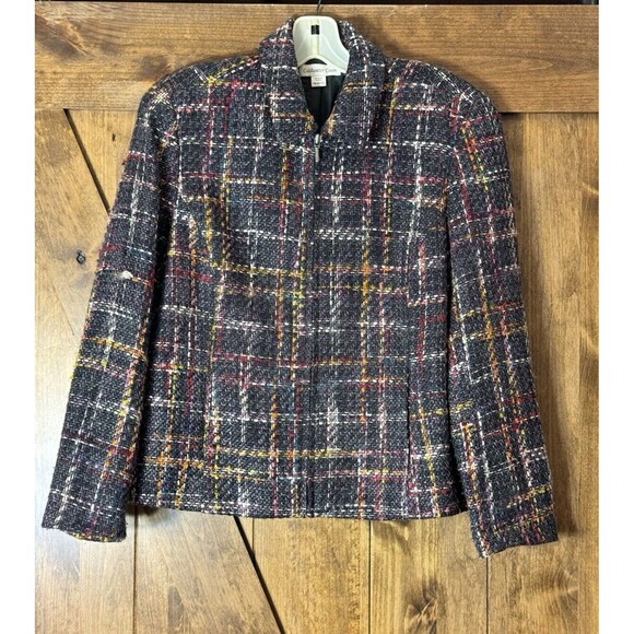 Coldwater Creek Womens‎ Tweed Full Zip Blazer Jacket Sz PM Black Multicolor - Picture 1 of 6